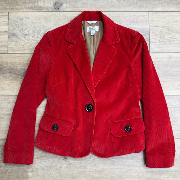 Talbots Petites Red Corduroy Blazer Jacket Stretch Button Jacket Holiday - Picture 1 of 16